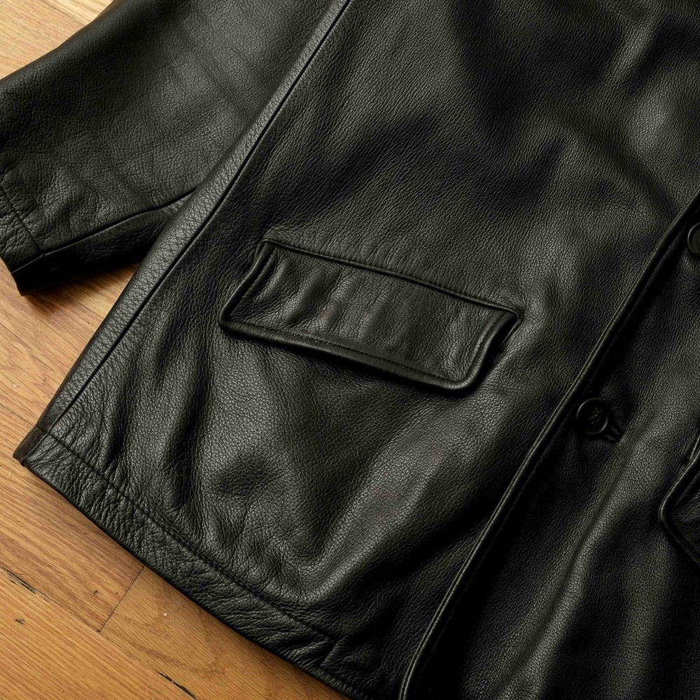 Rainforest Jacket Car Coat Black Pebbled Leather Sherpa Lined Button Front L - Picture 5 of 10